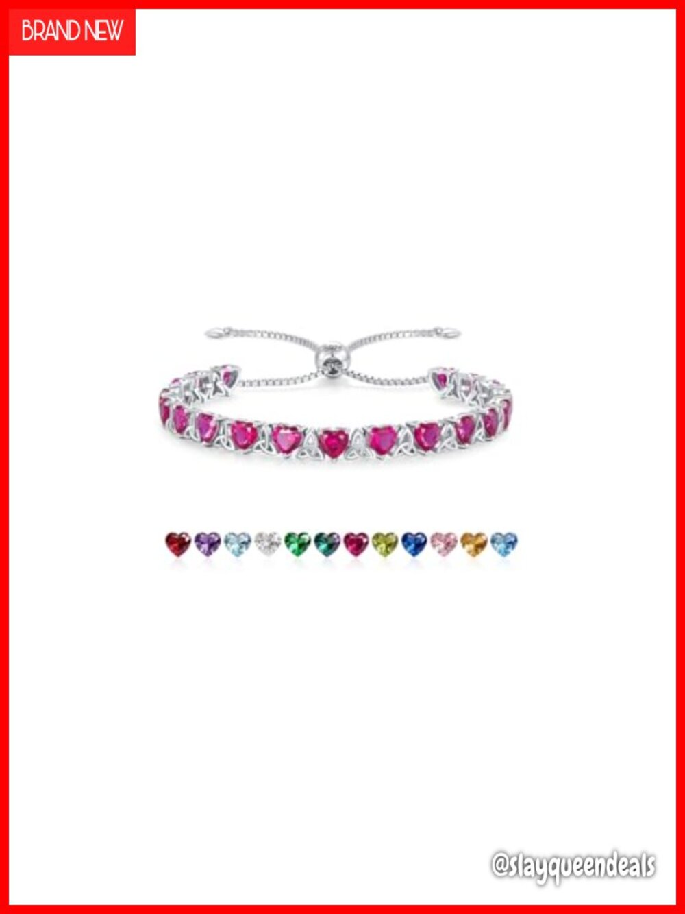 925 Sterling Silver Heart Tennis Bracelet, Celtic Knot, Adjustable 6-8
